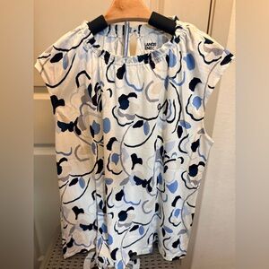 Lands’ End Womens Medium Sleeveless Blouse Blue Abstract Print Work Top NWT